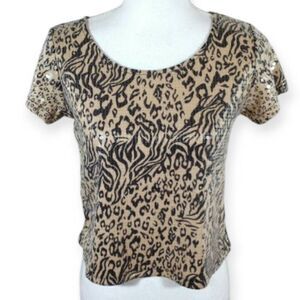 MATERIAL GIRL SEQUIN LEOPARD PRINT T-SHIRT SZ.S EUC.